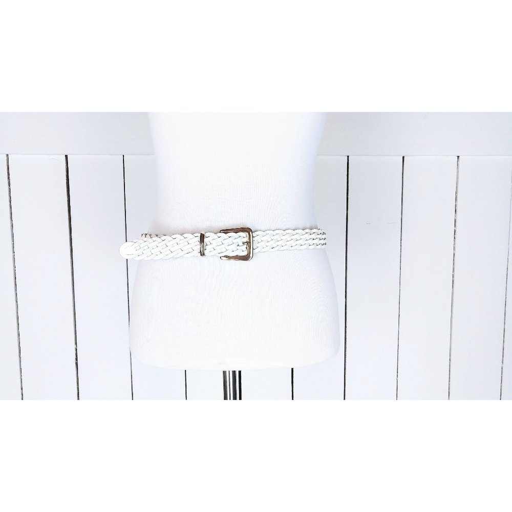 90s vintage white braided woven leather belt